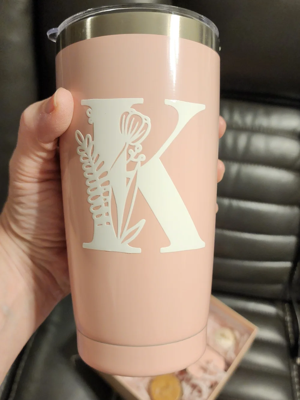 Pink Bath & Body Gift Set Tumbler With Letter K - Fragrance & Bath Essentials